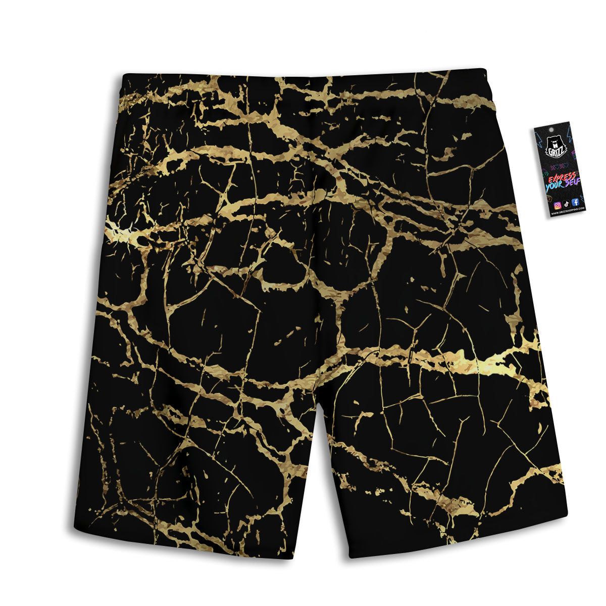 Marble Scratch Black Gold Print Marble Men's Athletic Shorts