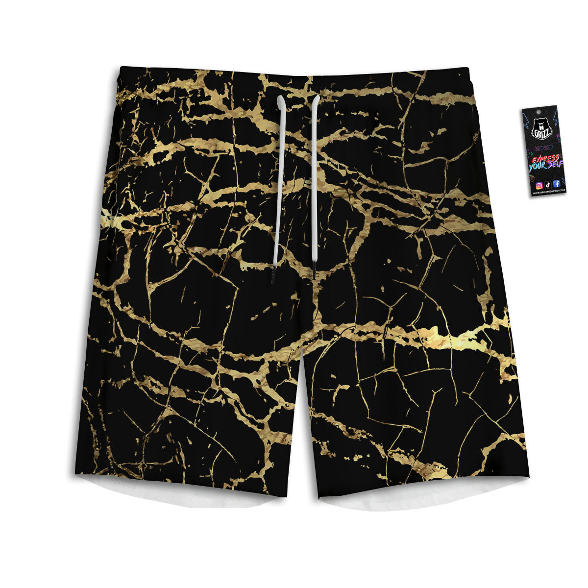 Marble Scratch Black Gold Print Marble Men's Athletic Shorts