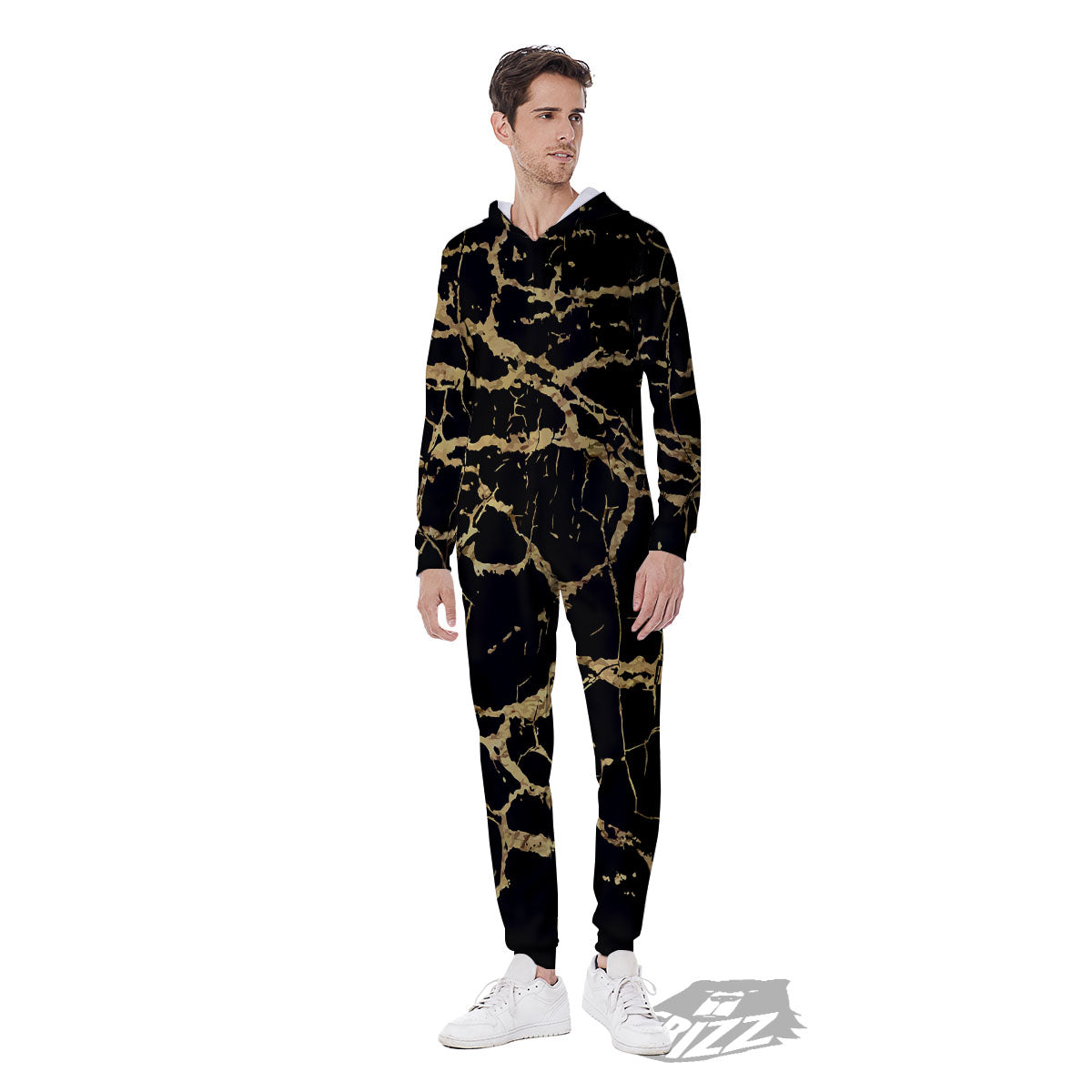 Marble Scratch Black Gold Print Marble Men's Jumpsuit-grizzshop