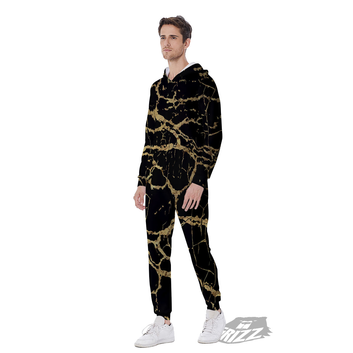 Marble Scratch Black Gold Print Marble Men's Jumpsuit-grizzshop