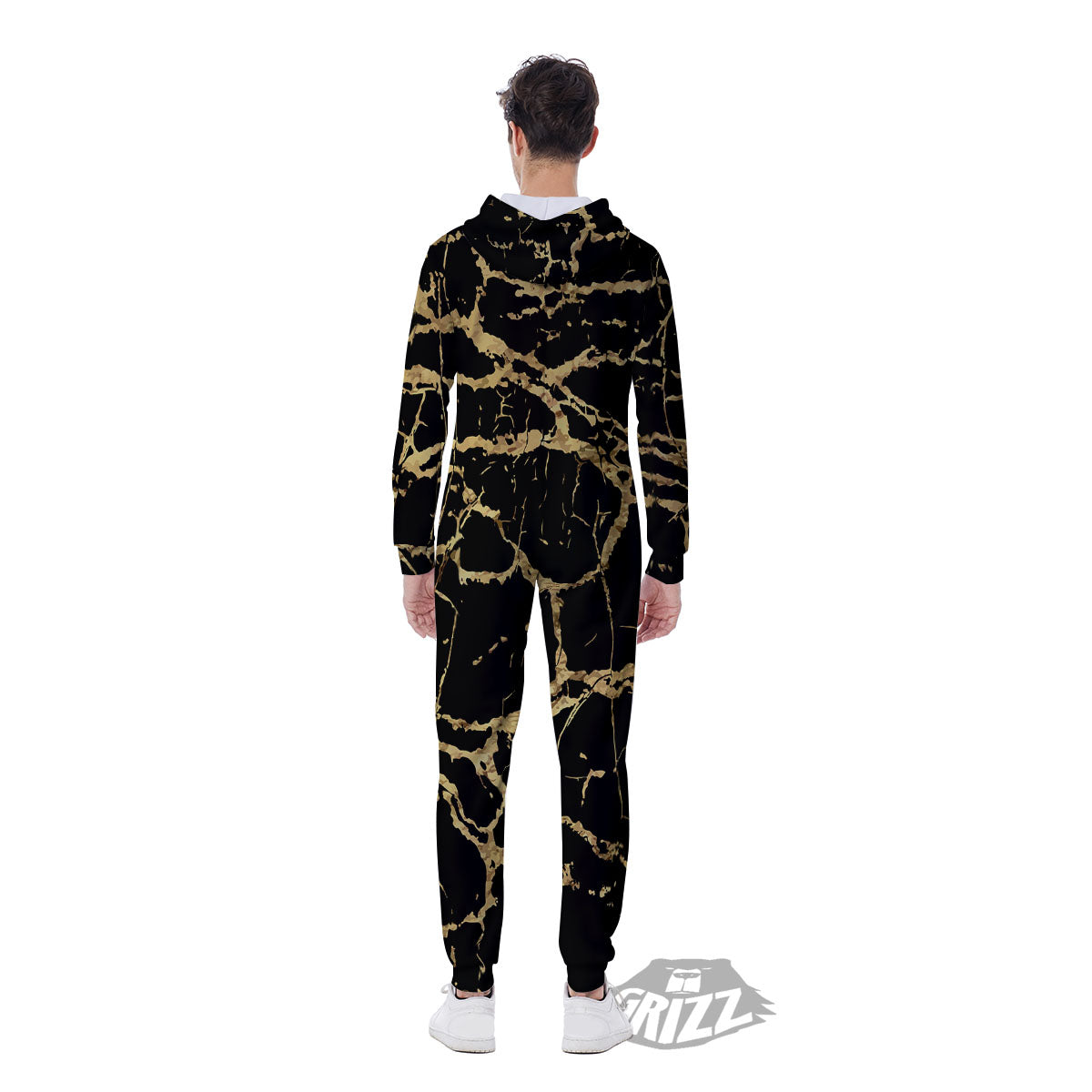 Marble Scratch Black Gold Print Marble Men's Jumpsuit-grizzshop