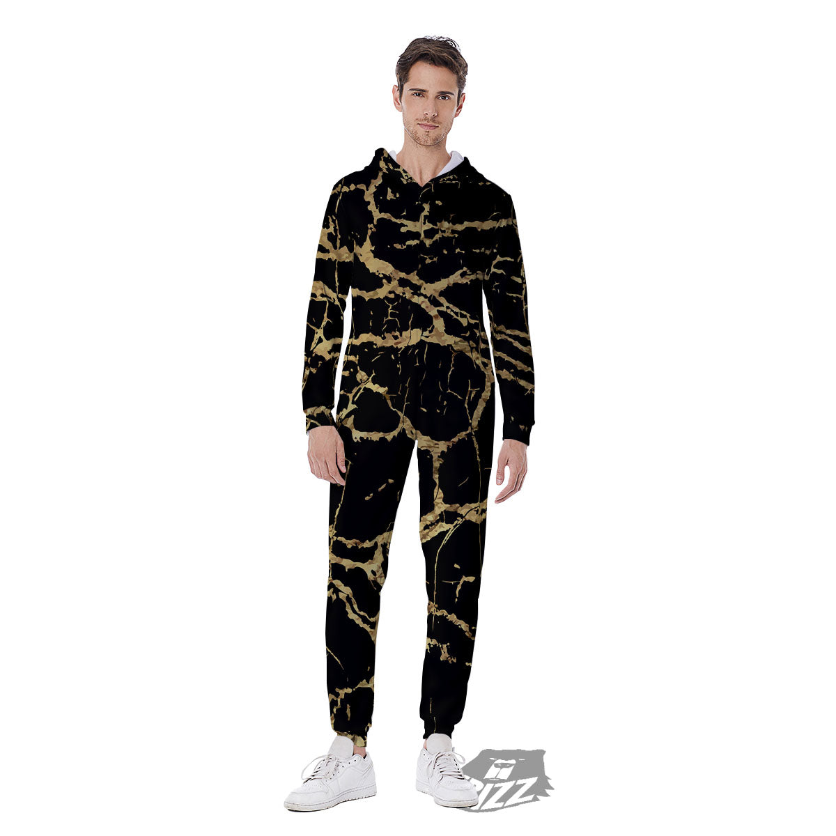 Marble Scratch Black Gold Print Marble Men's Jumpsuit-grizzshop