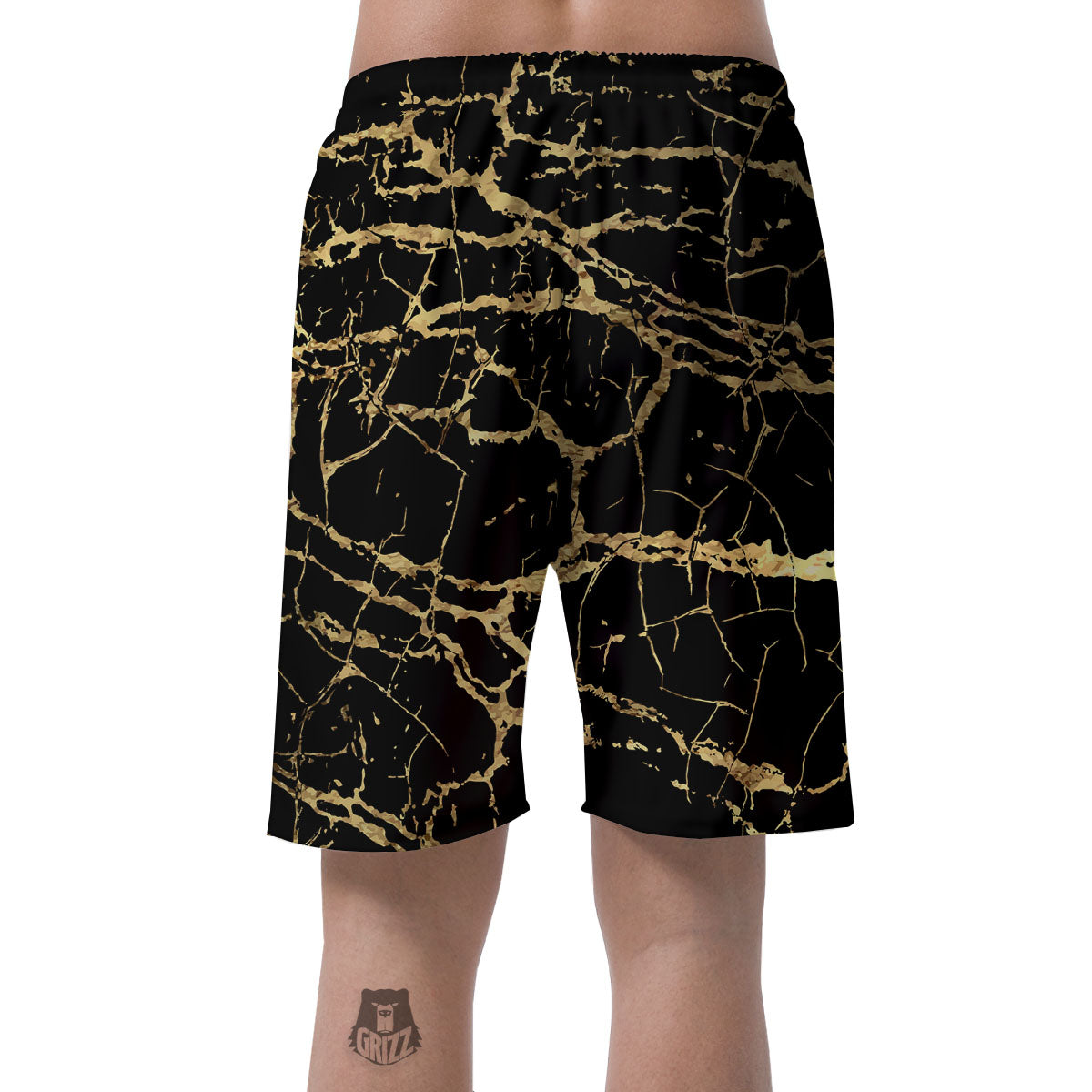 Marble Scratch Black Gold Print Marble Men's Shorts-grizzshop