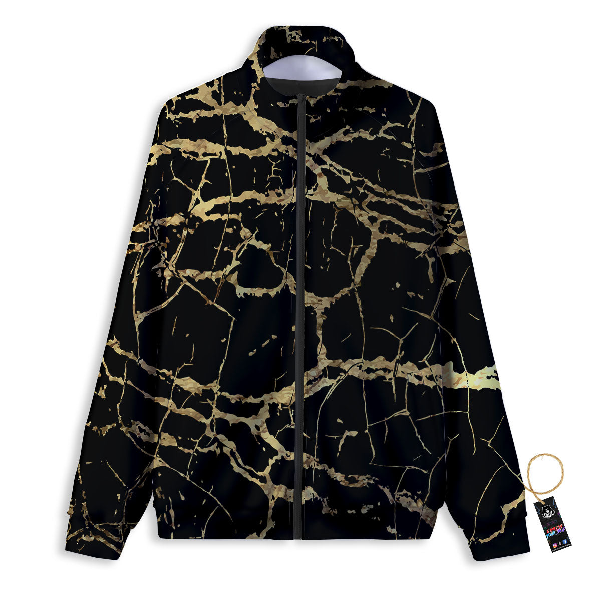 Marble Scratch Black Gold Print Marble Track Jacket-grizzshop