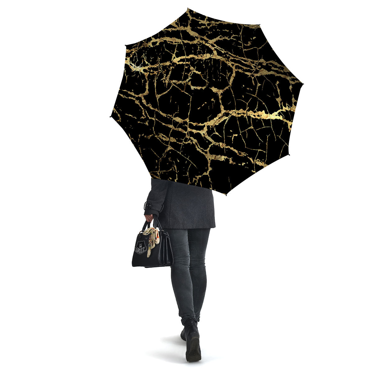 Marble Scratch Black Gold Print Marble Umbrella-grizzshop