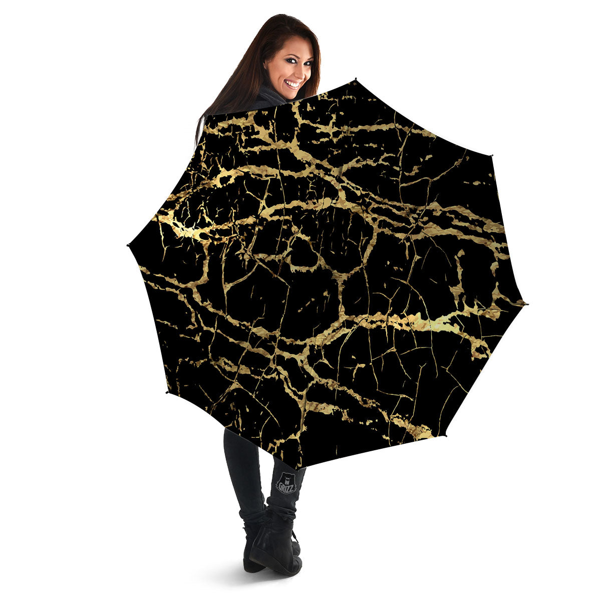 Marble Scratch Black Gold Print Marble Umbrella-grizzshop