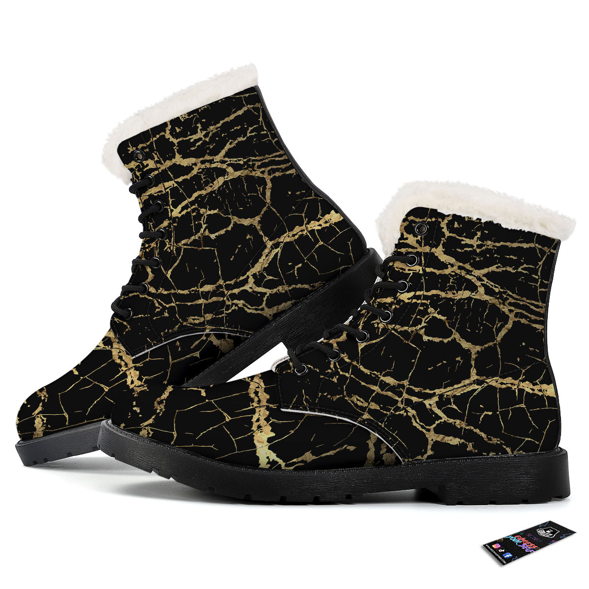 Marble Scratch Black Gold Print Marble Winter Boots-grizzshop