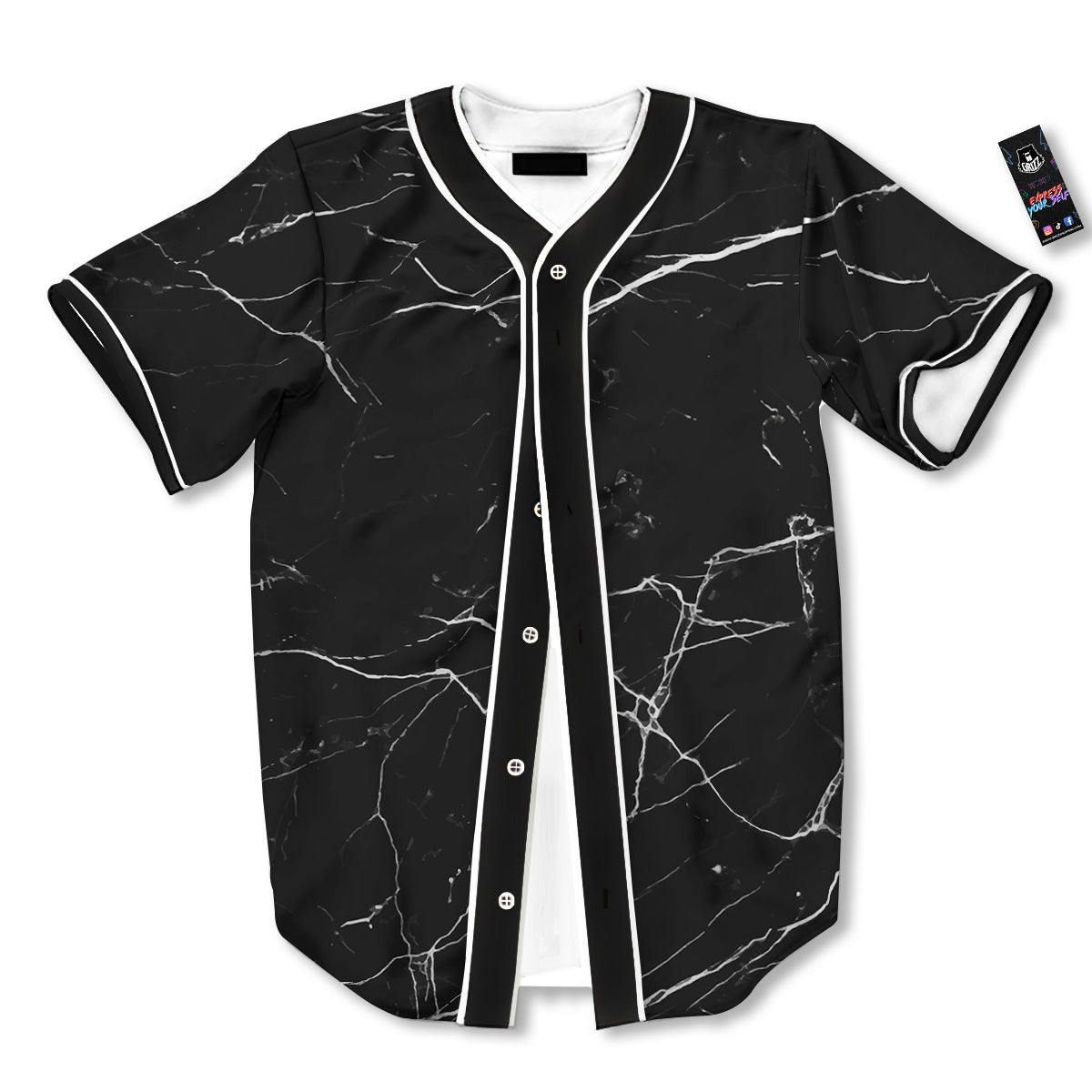 Marble Scratch Black White Print Baseball Jersey-grizzshop