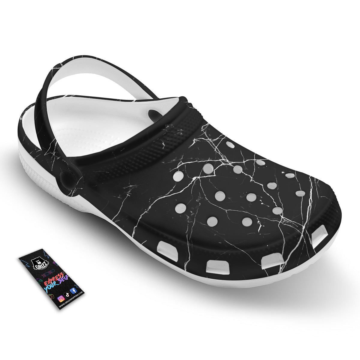 Marble Scratch Black White Print Clog-grizzshop