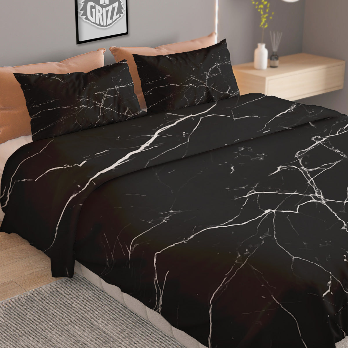 Lotus Spiritual Golden Print Duvet Cover Bedding Set