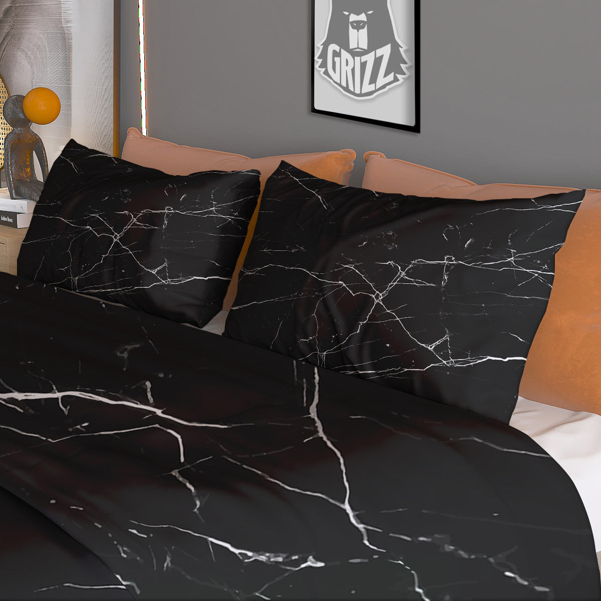 Lotus Spiritual Golden Print Duvet Cover Bedding Set