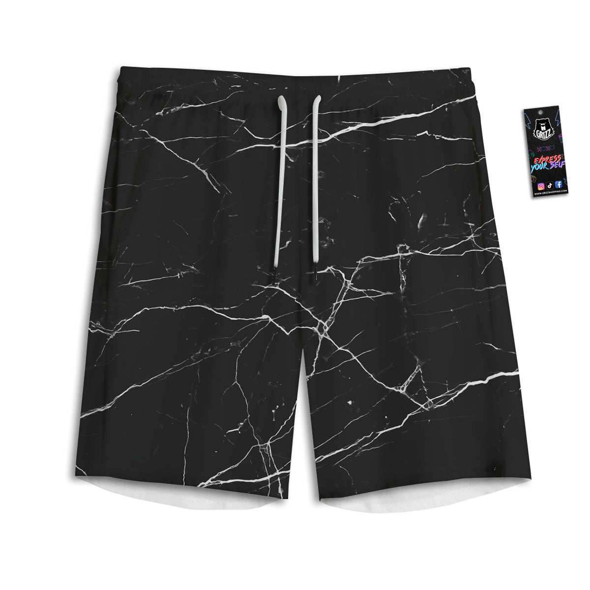 Marble Scratch Black White Print Men's Athletic Shorts