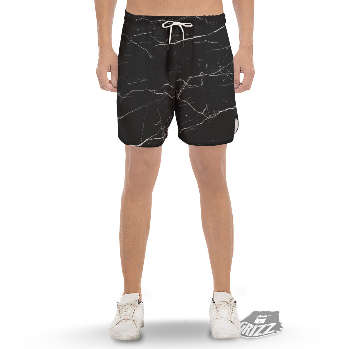 Marble Scratch Black White Print Men's Gym Shorts-grizzshop