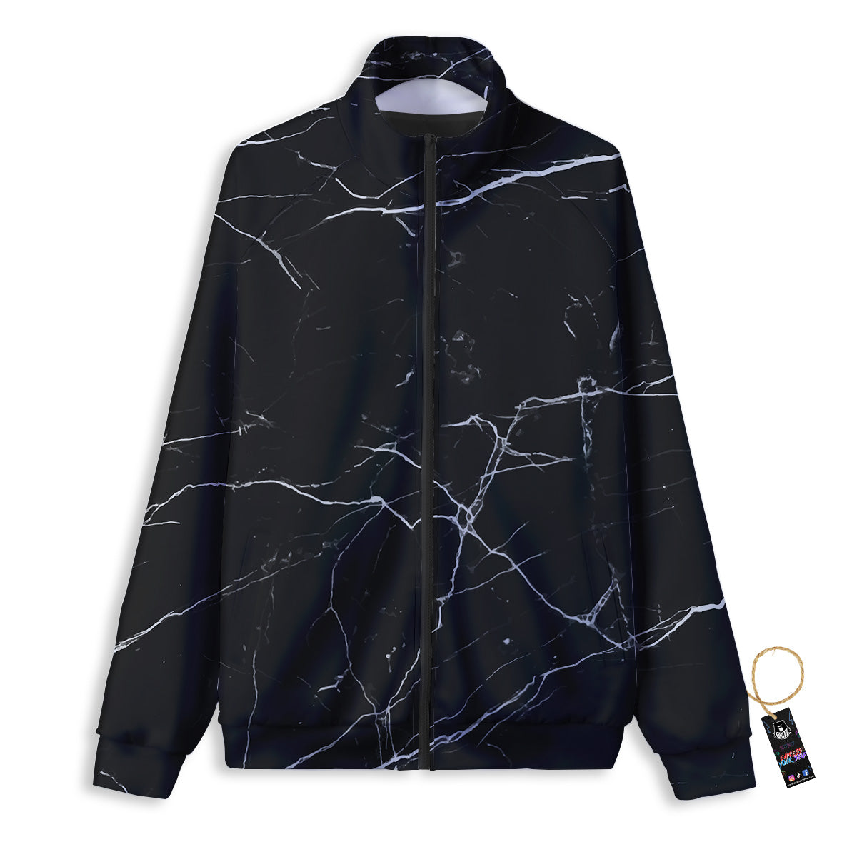 Marble Scratch Black White Print Track Jacket-grizzshop
