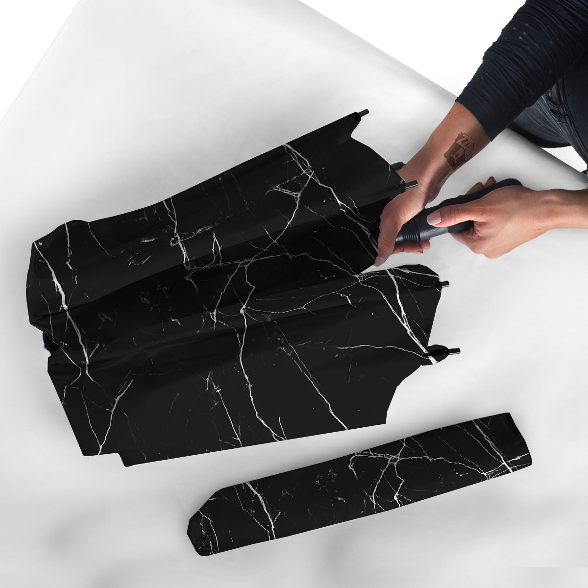 Marble Scratch Black White Print Umbrella-grizzshop