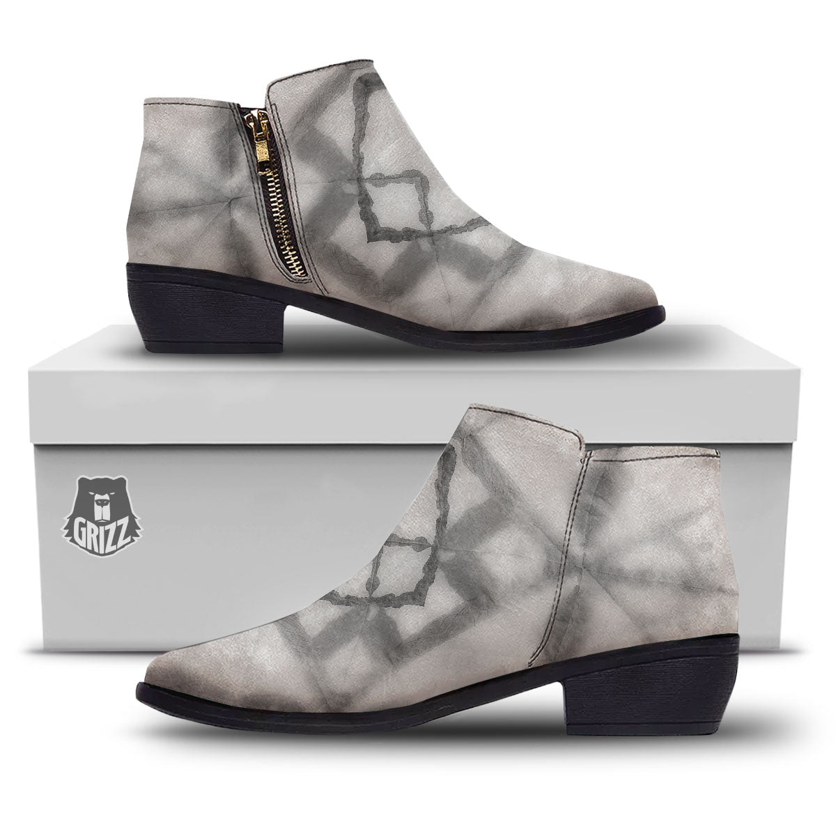 Marble Silver Grey Print Pattern Ankle Boots-grizzshop
