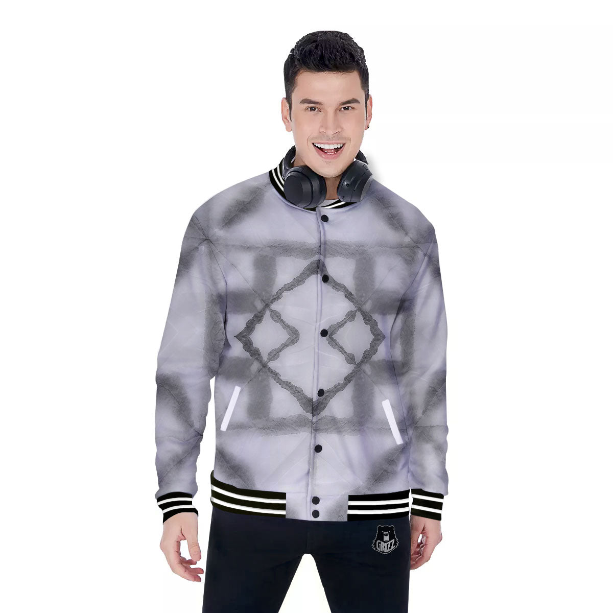 Marble Silver Grey Print Pattern Baseball Jacket-grizzshop