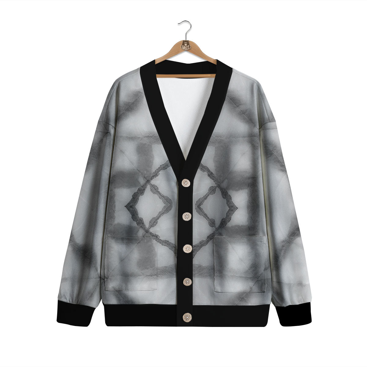 Marble Silver Grey Print Pattern Cardigan-grizzshop