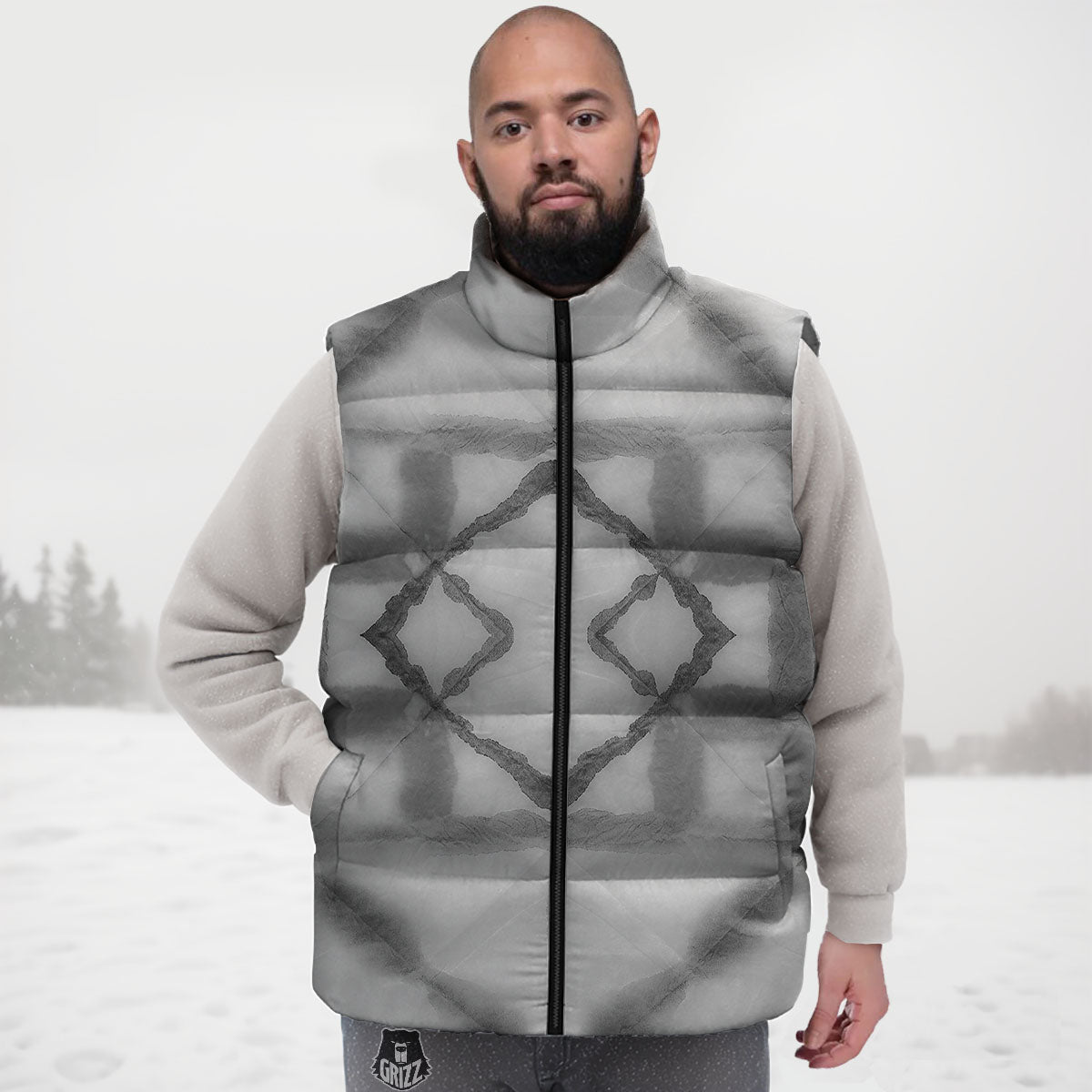 Marble Silver Grey Print Pattern Down Vest-grizzshop