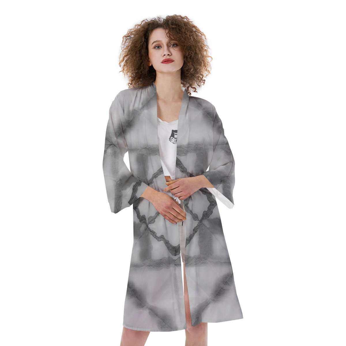 Marble Silver Grey Print Pattern Kimono-grizzshop