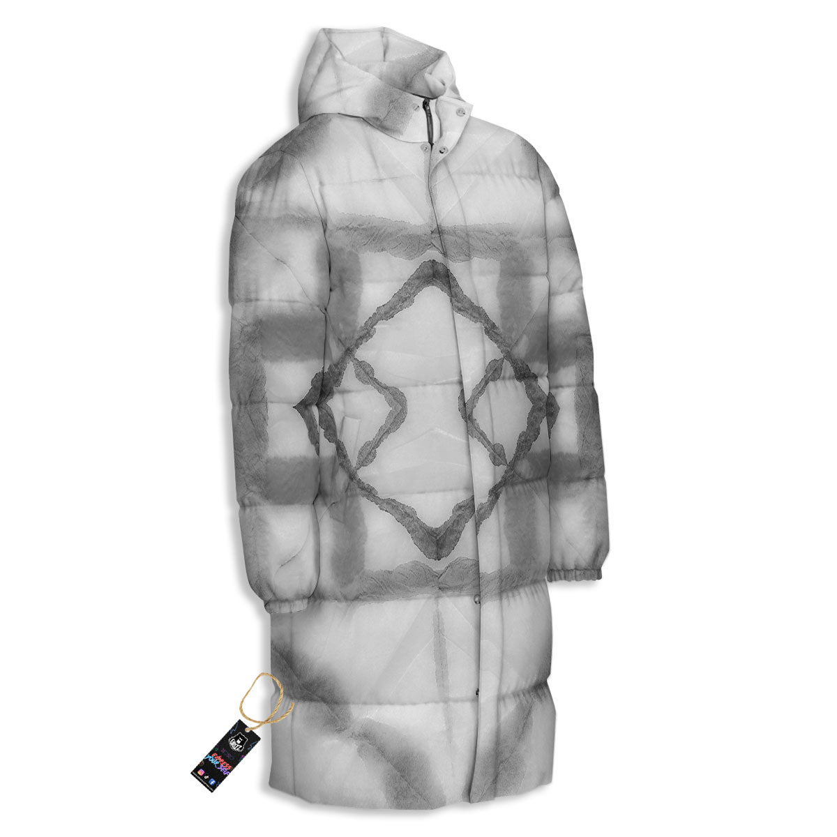 Marble Silver Grey Print Pattern Long Down Jacket-grizzshop