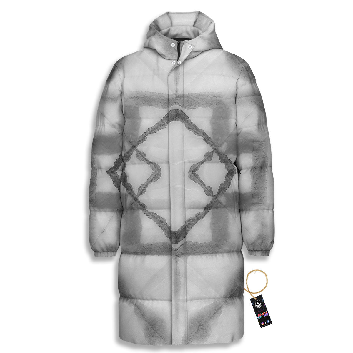 Marble Silver Grey Print Pattern Long Down Jacket-grizzshop