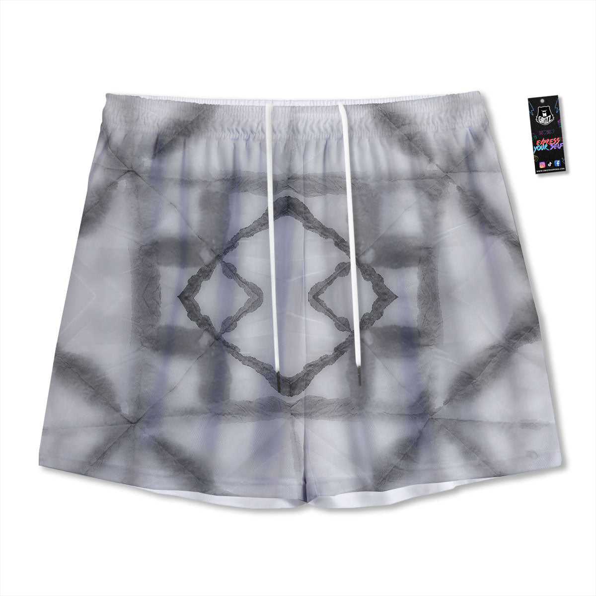 Marble Silver Grey Print Pattern Mesh Shorts