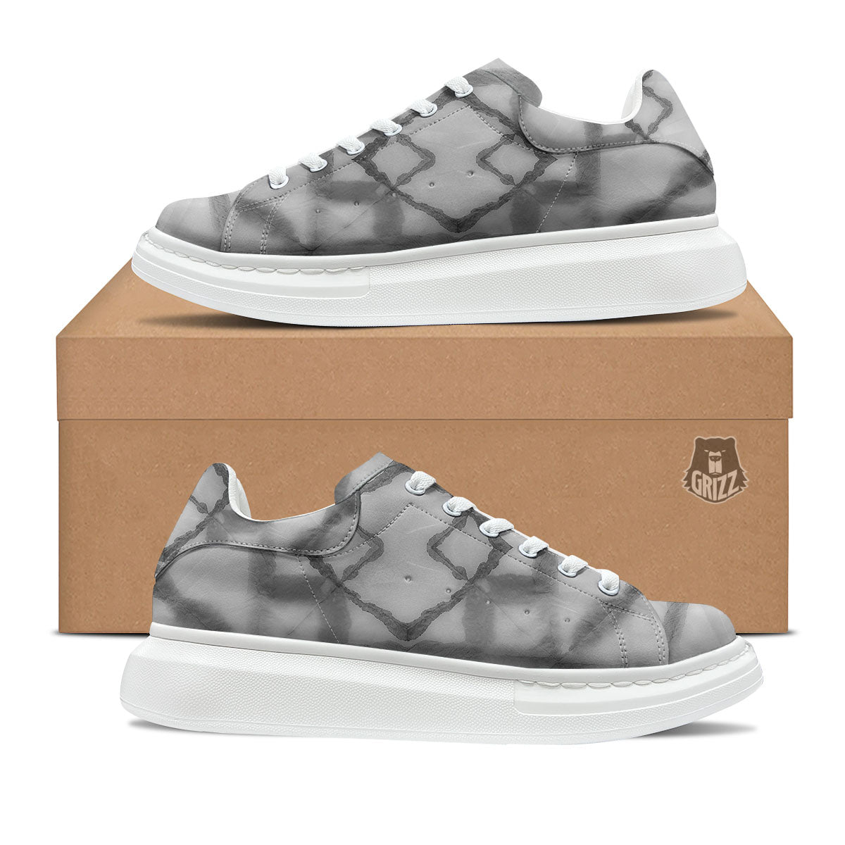 Marble Silver Grey Print Pattern Platform Shoes-grizzshop