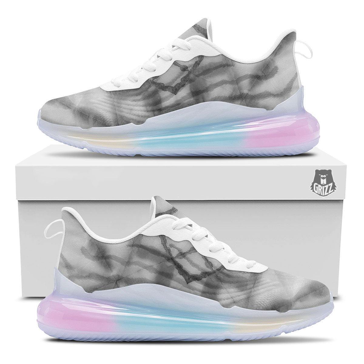 Marble Silver Grey Print Pattern Running Sneakers-grizzshop