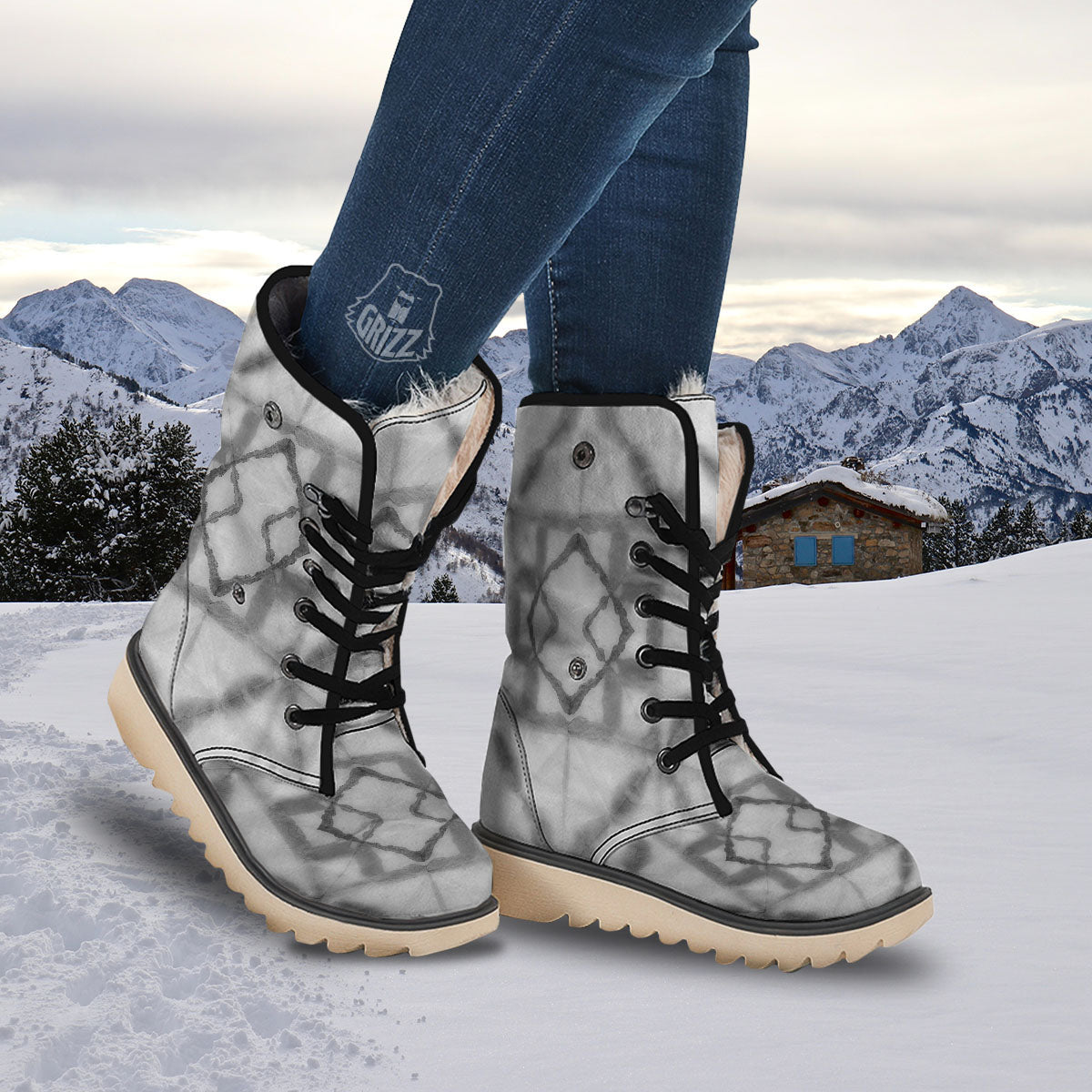 Marble Silver Grey Print Pattern Snow Boots-grizzshop