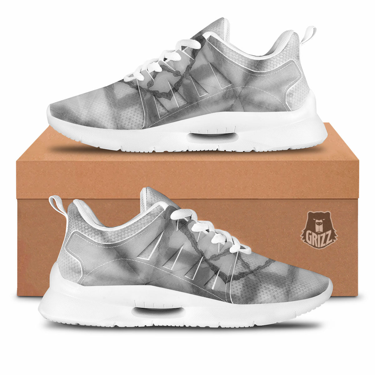 Marble Silver Grey Print Pattern Tennis Shoes-grizzshop
