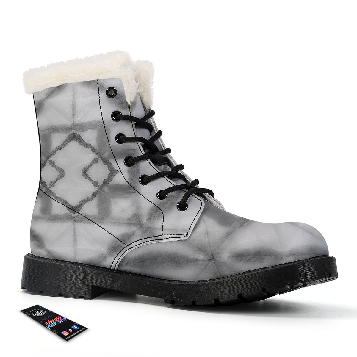 Marble Silver Grey Print Pattern Winter Boots-grizzshop