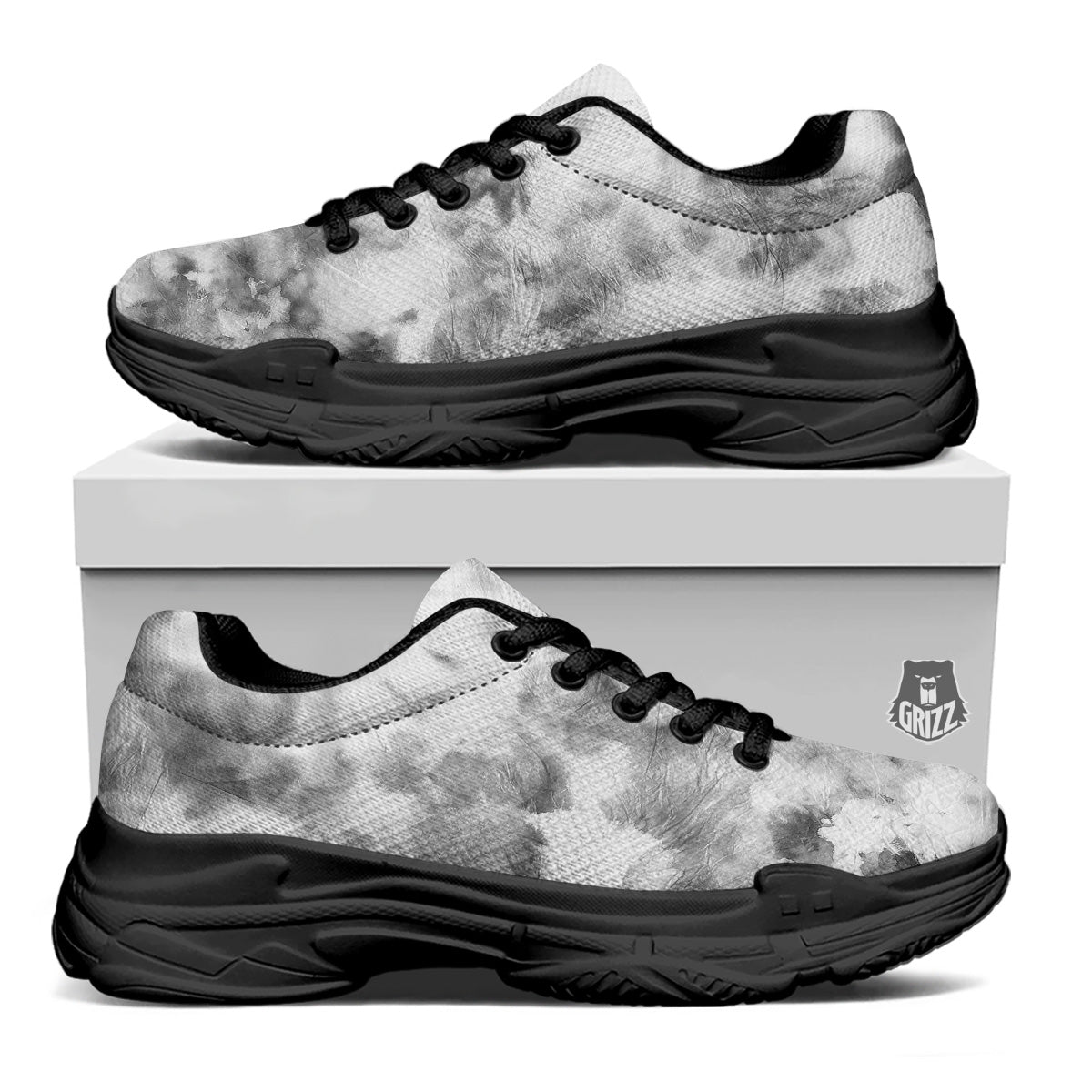 Marble Smoke Black White Print Black Chunky Shoes-grizzshop