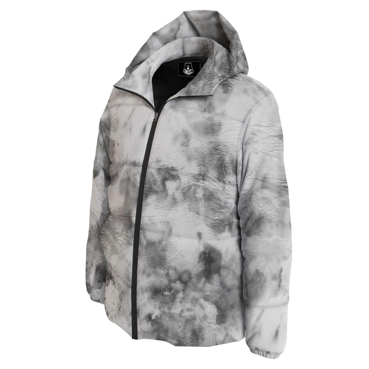 Marble Smoke Black White Print Down Jacket-grizzshop