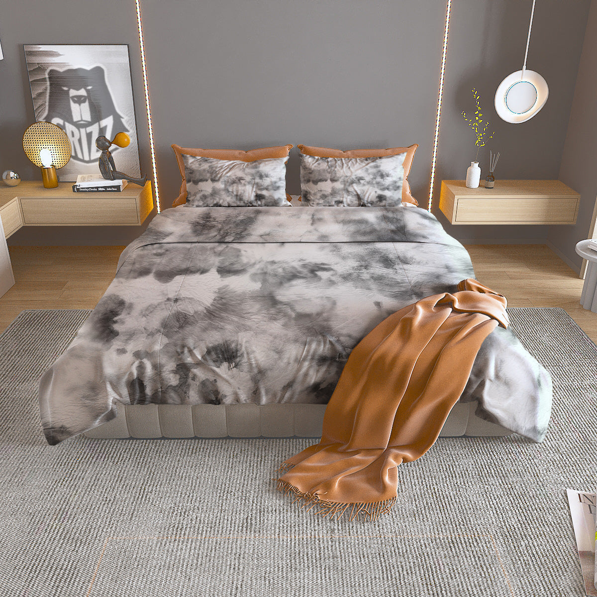 Lunar Phase Galaxy Print Duvet Cover Bedding Set