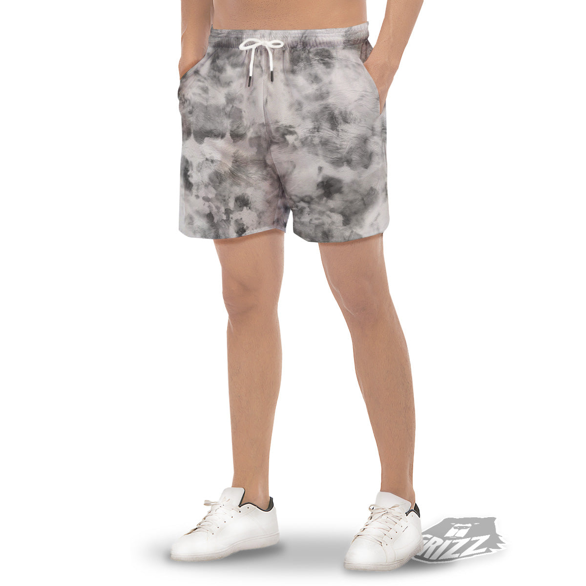 Marble Smoke Black White Print Men's Gym Shorts-grizzshop