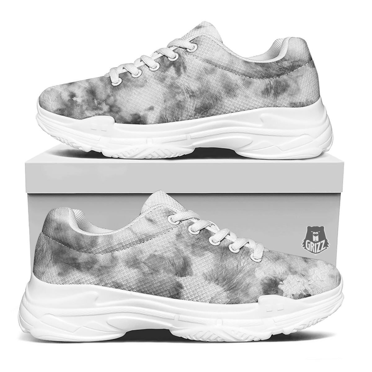 Marble Smoke Black White Print White Chunky Shoes-grizzshop