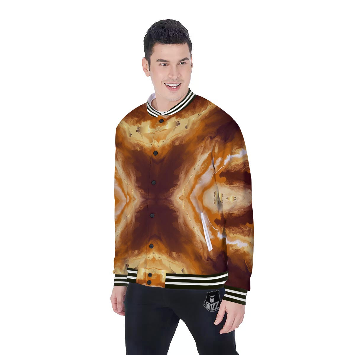Marble Sugar Brown Print Pattern Baseball Jacket-grizzshop
