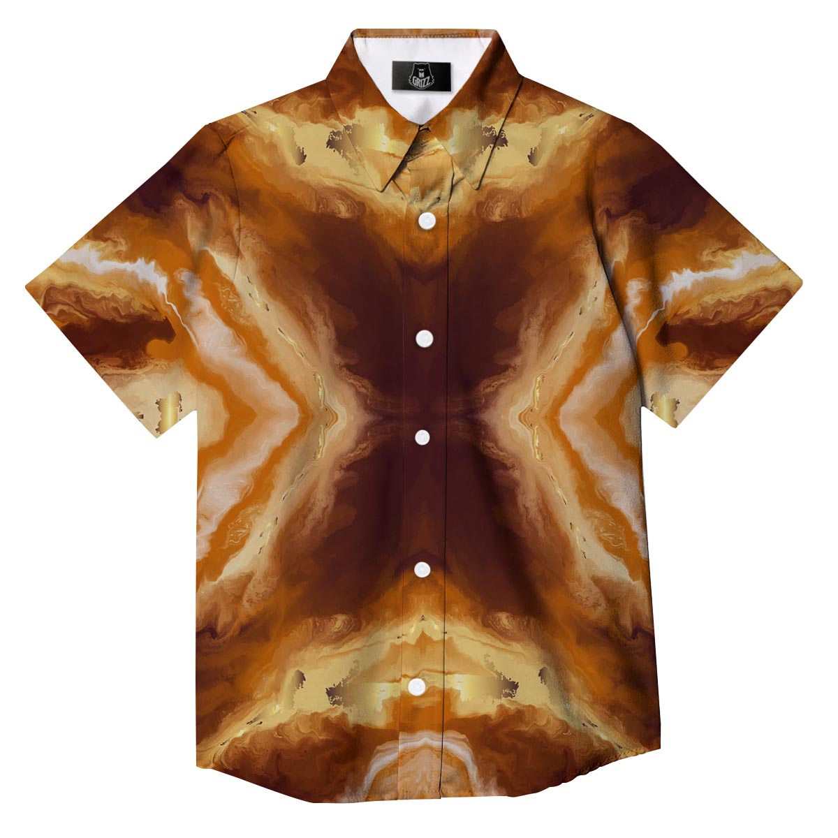 Marble Sugar Brown Print Pattern Button Up Shirt-grizzshop