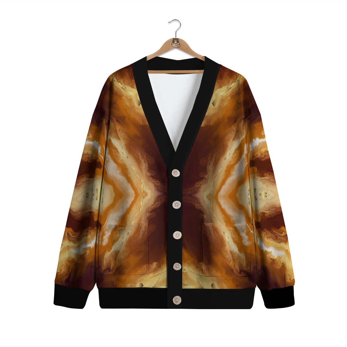 Marble Sugar Brown Print Pattern Cardigan-grizzshop