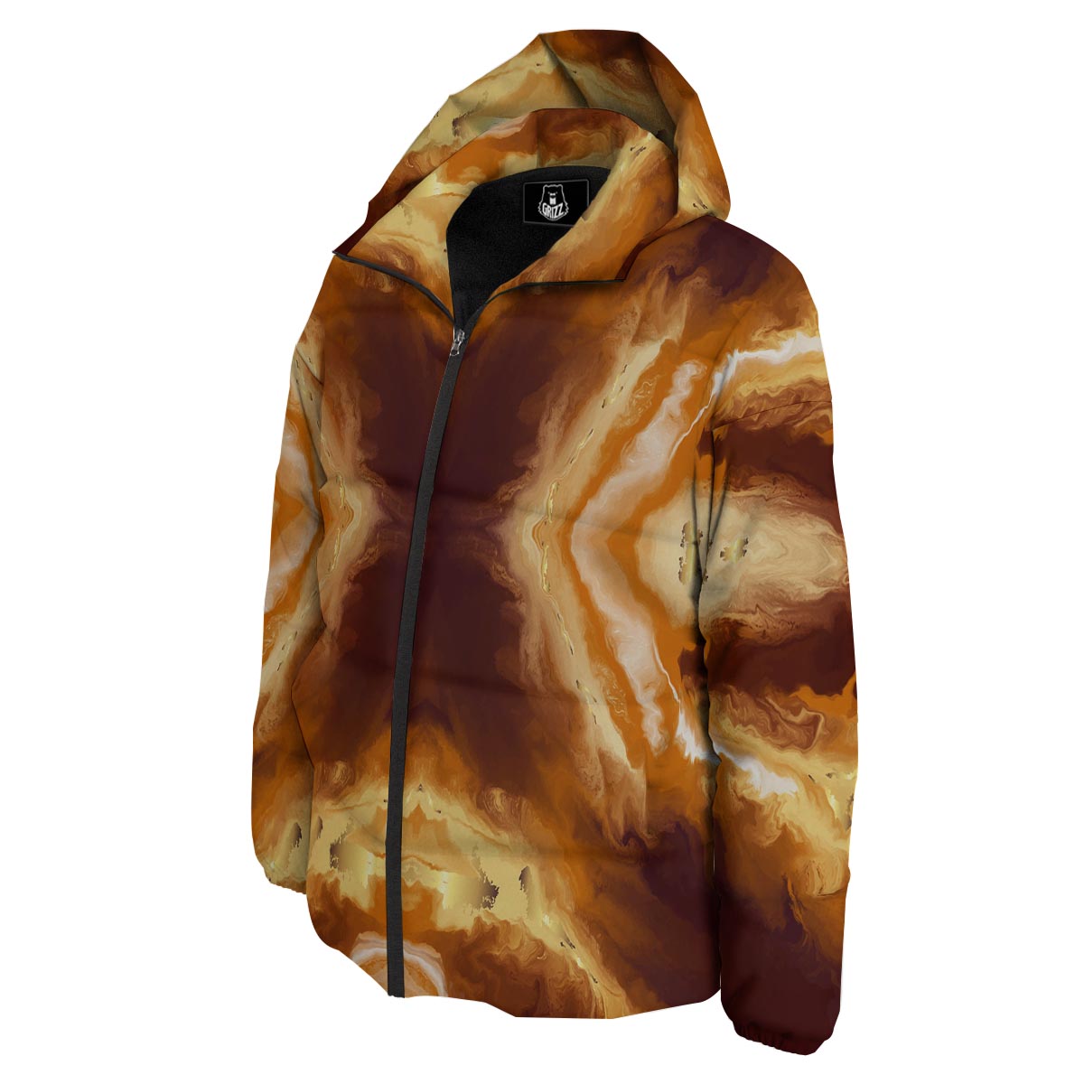 Marble Sugar Brown Print Pattern Down Jacket-grizzshop