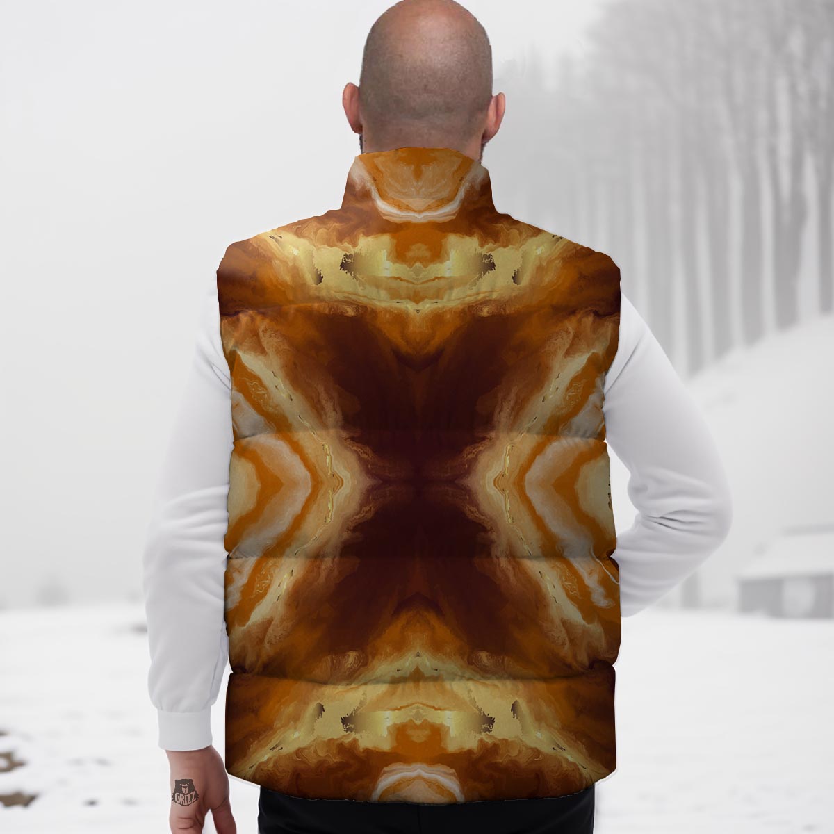 Marble Sugar Brown Print Pattern Down Vest-grizzshop