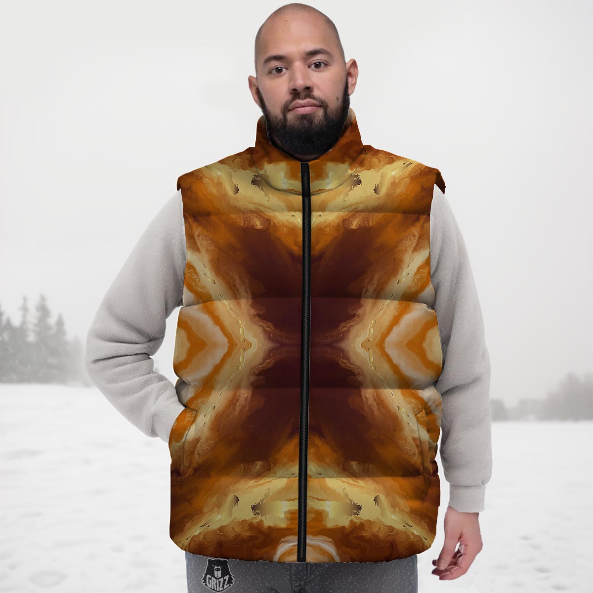 Marble Sugar Brown Print Pattern Down Vest-grizzshop