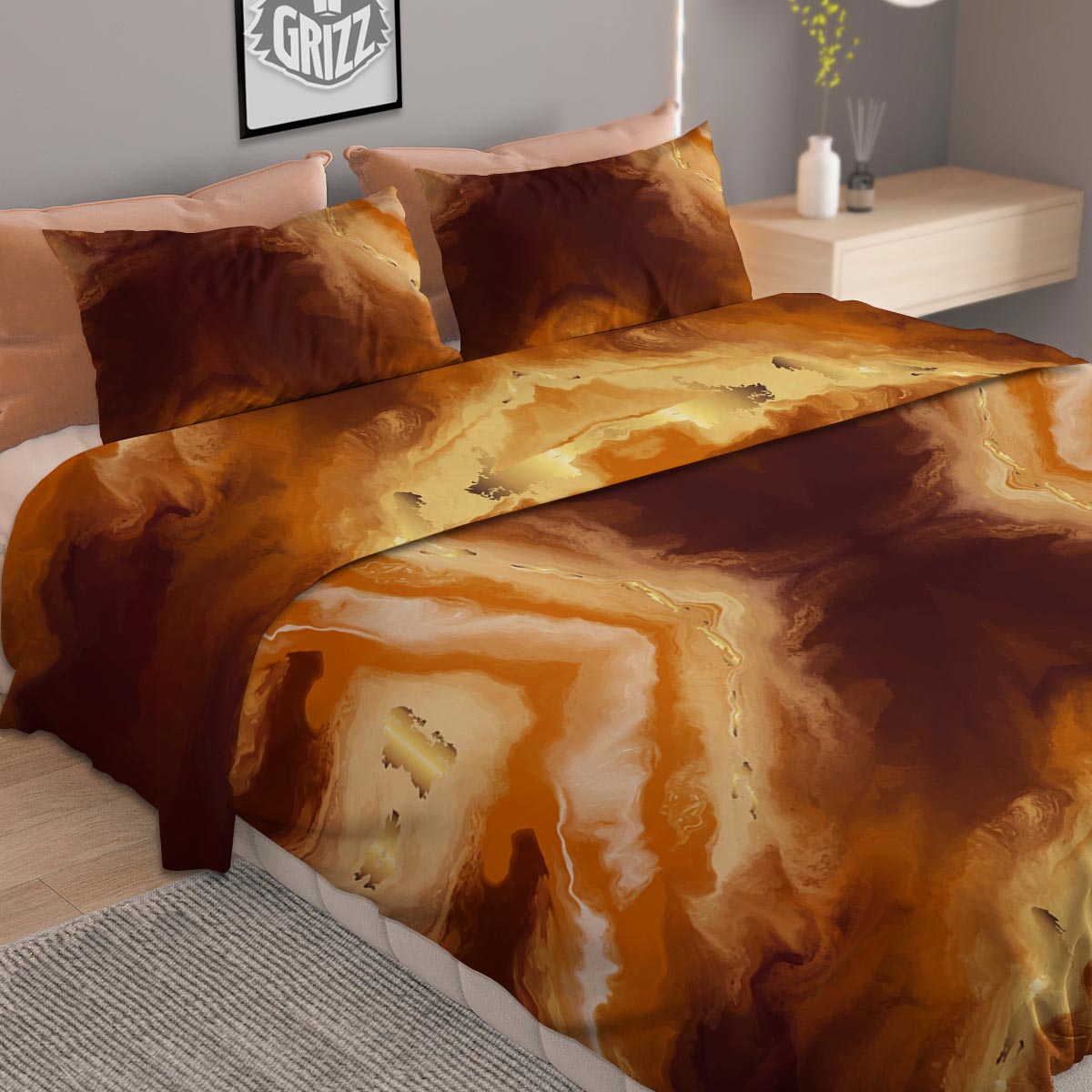 Marble Sugar Brown Print Pattern Duvet Cover Bedding Set
