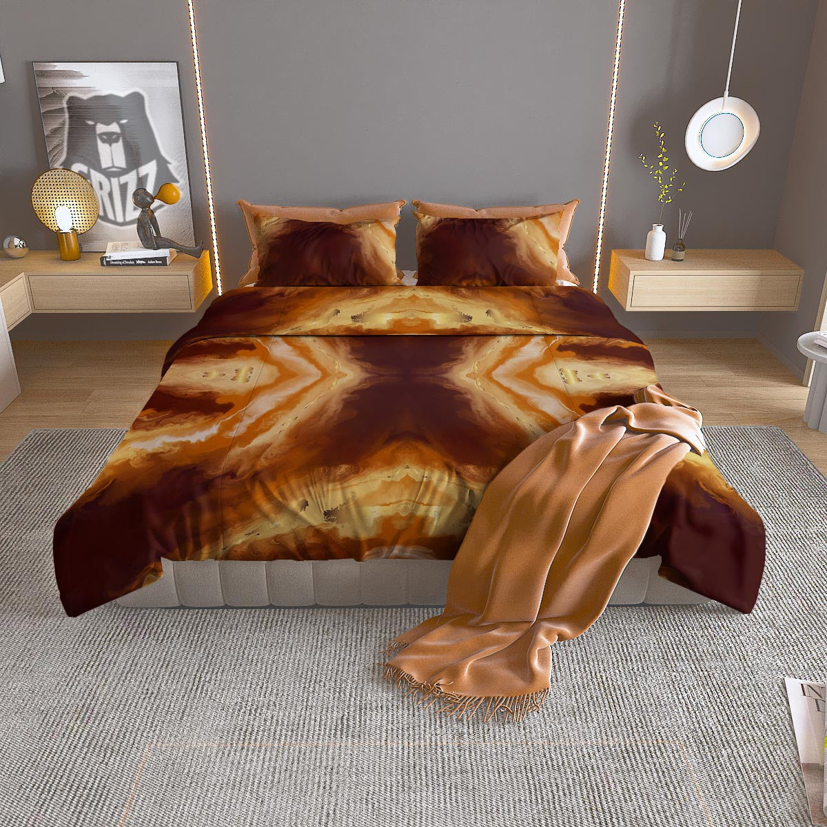 Marble Sugar Brown Print Pattern Duvet Cover Bedding Set