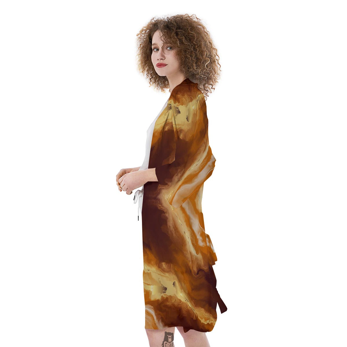 Marble Sugar Brown Print Pattern Kimono-grizzshop