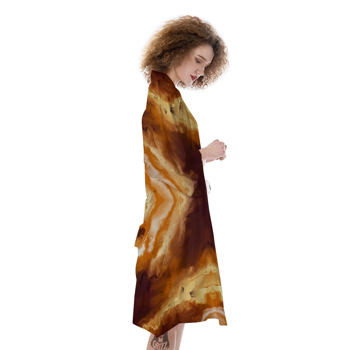 Marble Sugar Brown Print Pattern Kimono-grizzshop