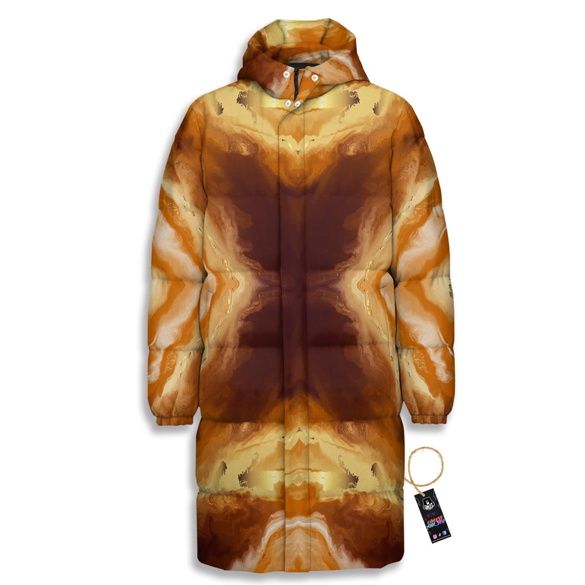 Marble Sugar Brown Print Pattern Long Down Jacket-grizzshop