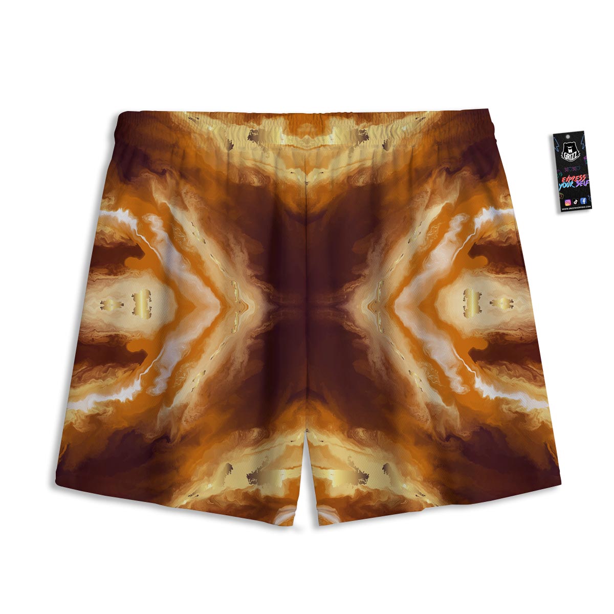 Marble Sugar Brown Print Pattern Mesh Shorts