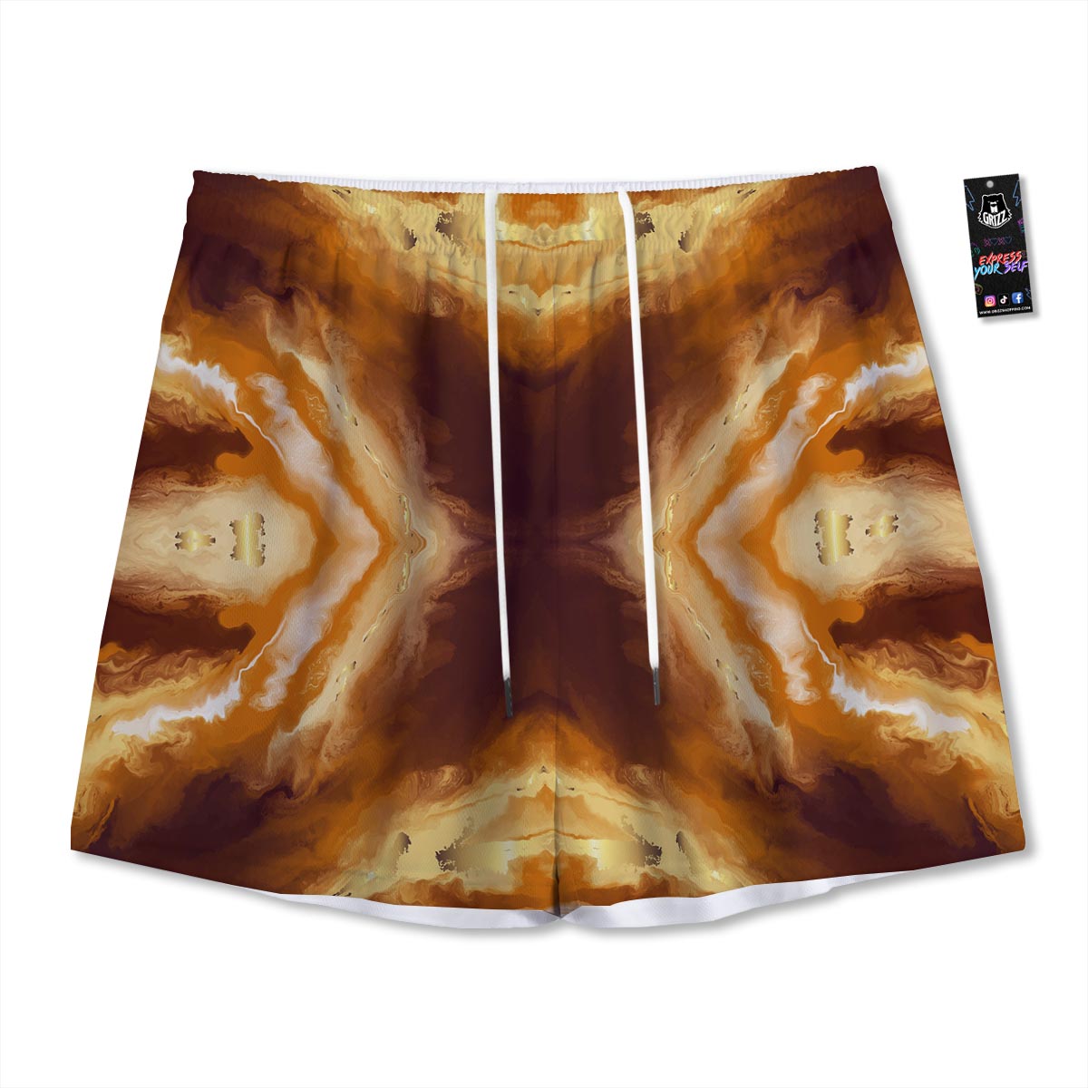 Marble Sugar Brown Print Pattern Mesh Shorts
